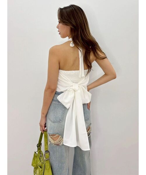 EVRIS(エヴリス)の「バックリボンホルターネックトップス 夏服(キャミソール・レディース・ブラック/ホワイト/イエロー/カーキ・FREE)」の14枚目の写真