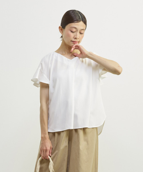 MELROSE claire(メルローズ クレール)の「【バンブーミックスサッカーブラウス】(シャツ/ブラウス・レディース・マスタード/ブラック/ダークブルー/オフホワイト・FREE)」の1枚目の写真