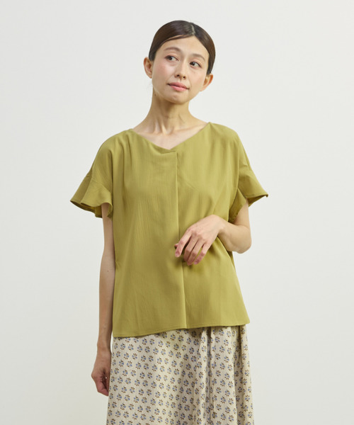 MELROSE claire(メルローズ クレール)の「【バンブーミックスサッカーブラウス】(シャツ/ブラウス・レディース・マスタード/ブラック/ダークブルー/オフホワイト・FREE)」の4枚目の写真