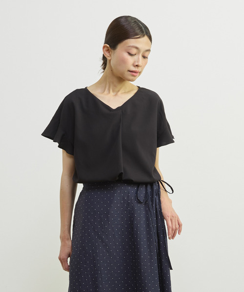 MELROSE claire(メルローズ クレール)の「【バンブーミックスサッカーブラウス】(シャツ/ブラウス・レディース・マスタード/ブラック/ダークブルー/オフホワイト・FREE)」の2枚目の写真