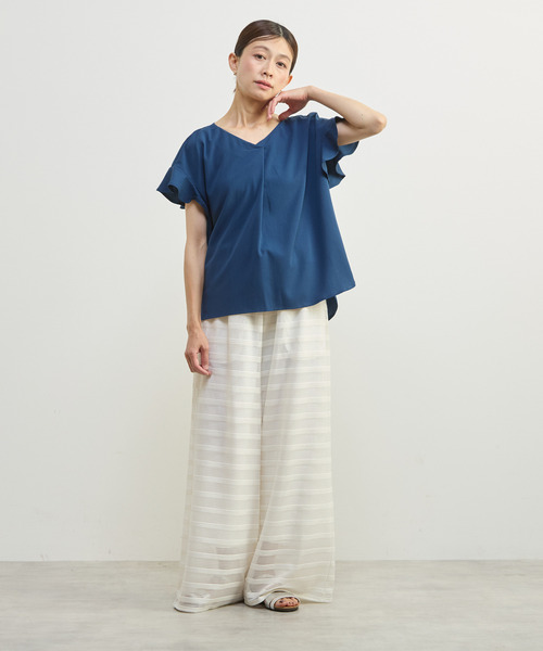MELROSE claire(メルローズ クレール)の「【バンブーミックスサッカーブラウス】(シャツ/ブラウス・レディース・マスタード/ブラック/ダークブルー/オフホワイト・FREE)」の5枚目の写真