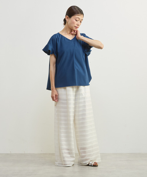 MELROSE claire(メルローズ クレール)の「【バンブーミックスサッカーブラウス】(シャツ/ブラウス・レディース・マスタード/ブラック/ダークブルー/オフホワイト・FREE)」の6枚目の写真