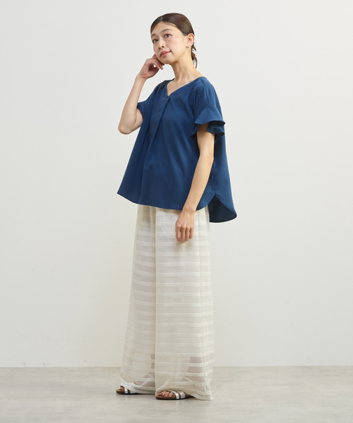 MELROSE claire(メルローズ クレール)の「【バンブーミックスサッカーブラウス】(シャツ/ブラウス・レディース・マスタード/ブラック/ダークブルー/オフホワイト・FREE)」の7枚目の写真