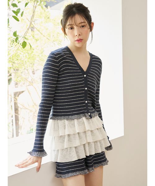 SNIDEL HOME(スナイデルホーム)の「ボーダーリブカーディガン(ルームウェア/パジャマ・レディース・サックスブルー/アイボリー/ネイビー・F)」の9枚目の写真