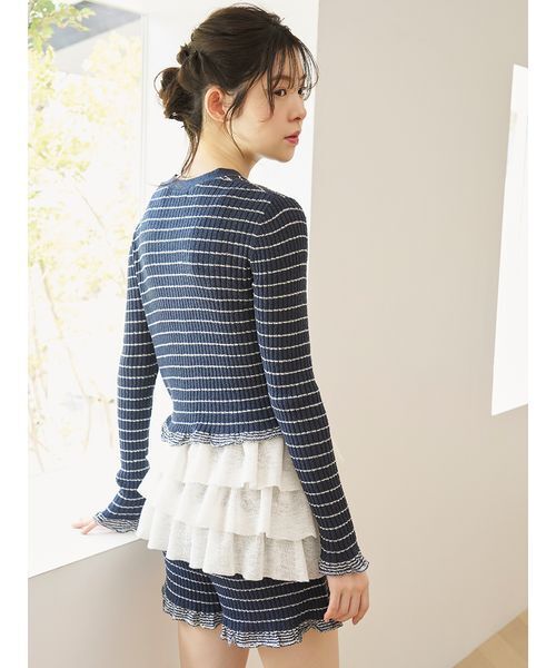 SNIDEL HOME(スナイデルホーム)の「ボーダーリブカーディガン(ルームウェア/パジャマ・レディース・サックスブルー/アイボリー/ネイビー・F)」の8枚目の写真