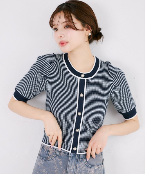 tocco closet(トッコ クローゼット)の「パール飾り釦付き配色リブニットプルオーバー(ニット/セーター・レディース・ブラック/ネイビー/レッド・M)」の14枚目の写真