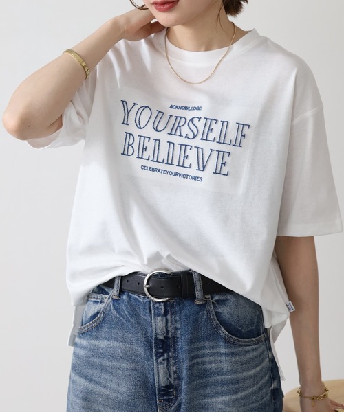 FUNALIVE(ファンアライブ)の「立体チェーン刺繍 六分袖Tシャツ(Tシャツ/カットソー・レディース・杢グレー/オフホワイト/チャコールグレー・L/M)」の1枚目の写真