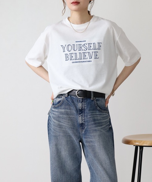 FUNALIVE(ファンアライブ)の「立体チェーン刺繍 六分袖Tシャツ(Tシャツ/カットソー・レディース・杢グレー/オフホワイト/チャコールグレー・L/M)」の6枚目の写真