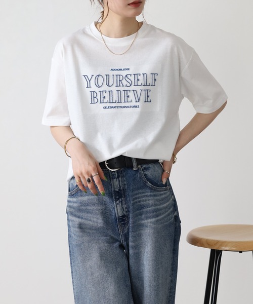 FUNALIVE(ファンアライブ)の「立体チェーン刺繍 六分袖Tシャツ(Tシャツ/カットソー・レディース・杢グレー/オフホワイト/チャコールグレー・L/M)」の7枚目の写真