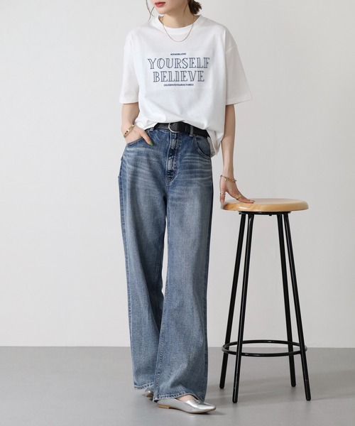 FUNALIVE(ファンアライブ)の「立体チェーン刺繍 六分袖Tシャツ(Tシャツ/カットソー・レディース・杢グレー/オフホワイト/チャコールグレー・L/M)」の8枚目の写真