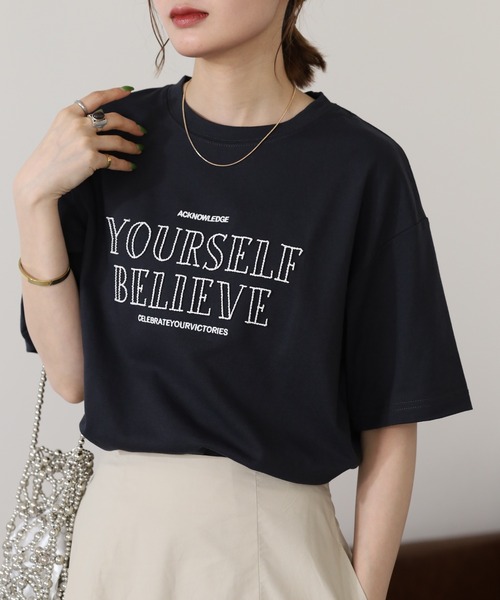 FUNALIVE(ファンアライブ)の「立体チェーン刺繍 六分袖Tシャツ(Tシャツ/カットソー・レディース・杢グレー/オフホワイト/チャコールグレー・L/M)」の10枚目の写真