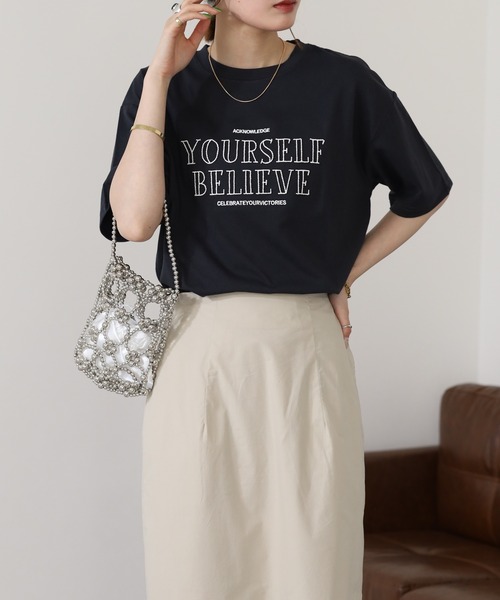 FUNALIVE(ファンアライブ)の「立体チェーン刺繍 六分袖Tシャツ(Tシャツ/カットソー・レディース・杢グレー/オフホワイト/チャコールグレー・L/M)」の12枚目の写真