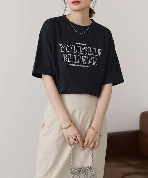 FUNALIVE(ファンアライブ)の「立体チェーン刺繍 六分袖Tシャツ(Tシャツ/カットソー・レディース・杢グレー/オフホワイト/チャコールグレー・L/M)」の13枚目の写真