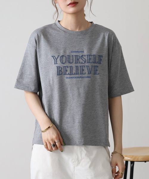 FUNALIVE(ファンアライブ)の「立体チェーン刺繍 六分袖Tシャツ(Tシャツ/カットソー・レディース・杢グレー/オフホワイト/チャコールグレー・L/M)」の22枚目の写真