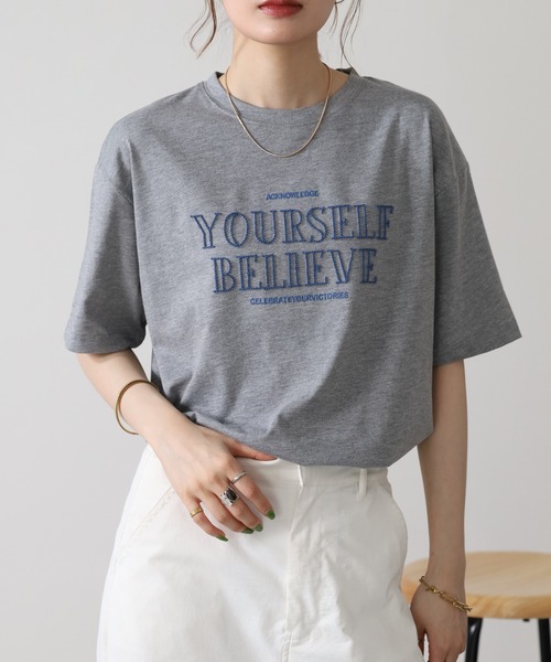 FUNALIVE(ファンアライブ)の「立体チェーン刺繍 六分袖Tシャツ(Tシャツ/カットソー・レディース・杢グレー/オフホワイト/チャコールグレー・L/M)」の16枚目の写真