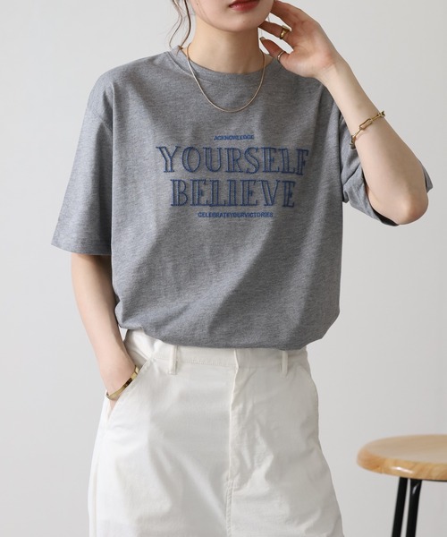 FUNALIVE(ファンアライブ)の「立体チェーン刺繍 六分袖Tシャツ(Tシャツ/カットソー・レディース・杢グレー/オフホワイト/チャコールグレー・L/M)」の18枚目の写真