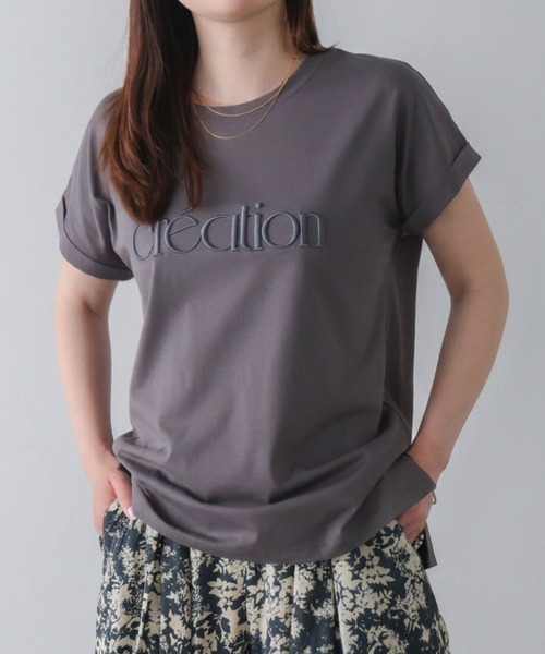 Bou Jeloud(ブージュルード)の「厚盛刺しゅうロゴTシャツ(Tシャツ/カットソー・レディース・オフホワイト/ブラック/チャコールグレー・FREE)」の3枚目の写真