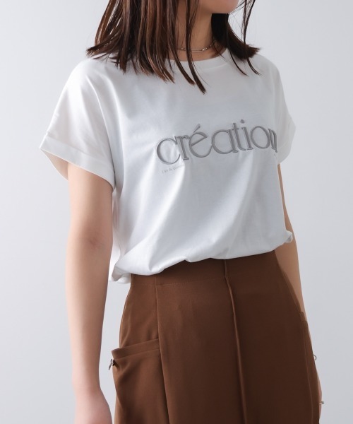 Bou Jeloud(ブージュルード)の「厚盛刺しゅうロゴTシャツ(Tシャツ/カットソー・レディース・オフホワイト/ブラック/チャコールグレー・FREE)」の7枚目の写真