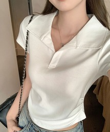 スキッパーカラースリムTシャツ レディース クロップドトップス
