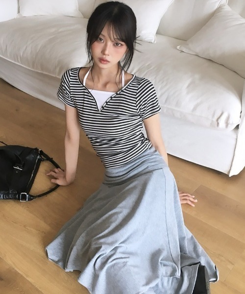 anyonemore（エニワンモア）の「ホルタードッキングボーダーVネックヘンリー半袖Tシャツ（Tシャツ/カットソー・レディース・ブラック・FREE）」の11枚目の写真