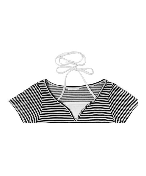 anyonemore（エニワンモア）の「ホルタードッキングボーダーVネックヘンリー半袖Tシャツ（Tシャツ/カットソー・レディース・ブラック・FREE）」の16枚目の写真