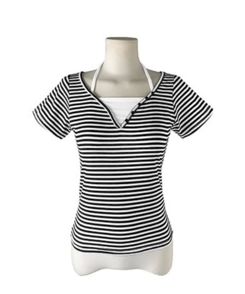 anyonemore（エニワンモア）の「ホルタードッキングボーダーVネックヘンリー半袖Tシャツ（Tシャツ/カットソー・レディース・ブラック・FREE）」の15枚目の写真