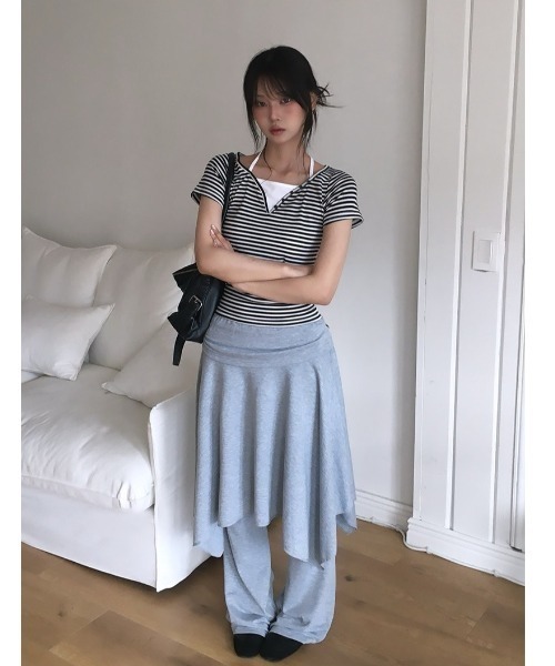 anyonemore（エニワンモア）の「ホルタードッキングボーダーVネックヘンリー半袖Tシャツ（Tシャツ/カットソー・レディース・ブラック・FREE）」の9枚目の写真