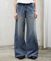 12ozヴィンテージ加工セミワイドフレアデニムパンツ