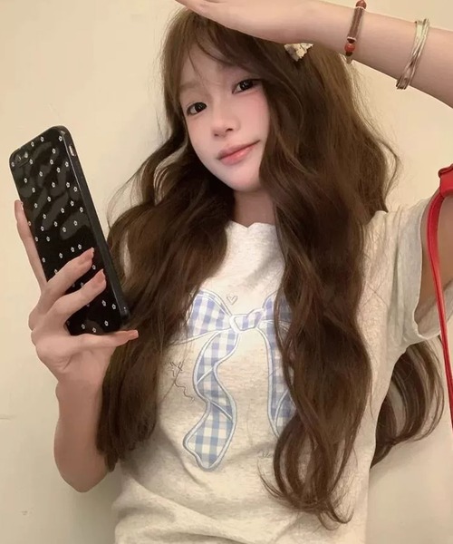 meJane(ミージェーン)の「ギンガムチェックリボン レイヤードライクTシャツ(Tシャツ/カットソー・レディース・霜降りグレー・FREE)」の4枚目の写真