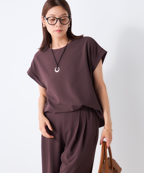 GALLORIA(ギャローリア)の「【セットアップで着られる】さらさらジョーゼットTブラウス(シャツ/ブラウス・レディース・ダークブラウン/チャコールグレー/ブラック・M/LL/L/S)」の3枚目の写真