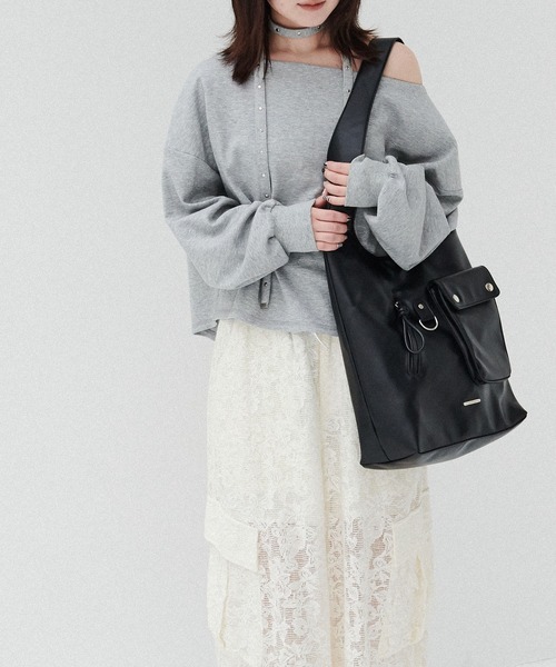 ELLEgirl（エルガール）の「ワンハンドルアウトポケットショルダー【A4収納可能】（トートバッグ・レディース・ブラウン/ブラック・FREE）」の6枚目の写真