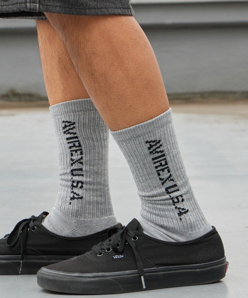 AVIREX(アヴィレックス)の「AVIREX/アビレックス AX Daily Ribbed 3P Socks デイリーリブソックス 3足組 3足セット サイドプリント クルー丈ソックス メンズ 2026年 夏 夏服(ソックス/靴下・メンズ・マルチ・25-27)」の1枚目の写真
