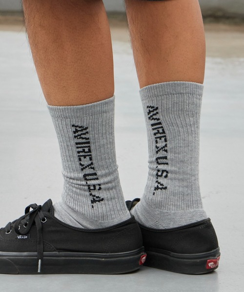 AVIREX(アヴィレックス)の「AVIREX/アビレックス AX Daily Ribbed 3P Socks デイリーリブソックス 3足組 3足セット サイドプリント クルー丈ソックス メンズ 2026年 夏 夏服(ソックス/靴下・メンズ・マルチ・25-27)」の6枚目の写真