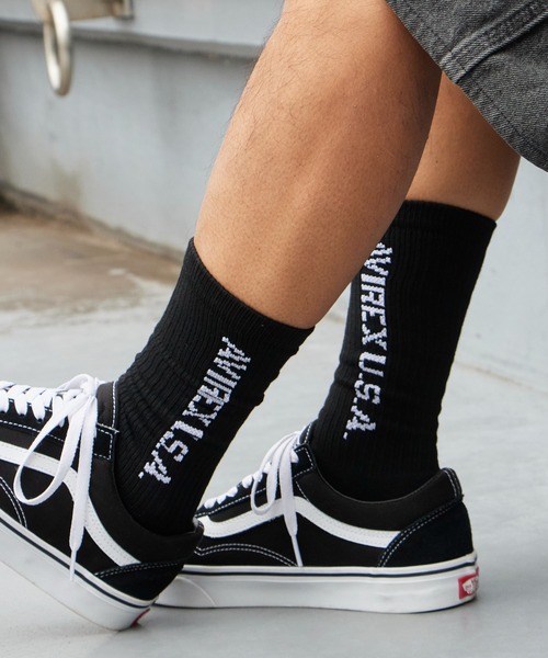 AVIREX(アヴィレックス)の「AVIREX/アビレックス AX Daily Ribbed 3P Socks デイリーリブソックス 3足組 3足セット サイドプリント クルー丈ソックス メンズ 2026年 夏 夏服(ソックス/靴下・メンズ・マルチ・25-27)」の8枚目の写真