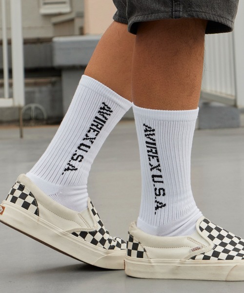 AVIREX(アヴィレックス)の「AVIREX/アビレックス AX Daily Ribbed 3P Socks デイリーリブソックス 3足組 3足セット サイドプリント クルー丈ソックス メンズ 2026年 夏 夏服(ソックス/靴下・メンズ・マルチ・25-27)」の4枚目の写真