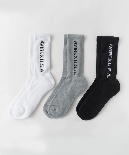 AVIREX(アヴィレックス)の「AVIREX/アビレックス AX Daily Ribbed 3P Socks デイリーリブソックス 3足組 3足セット サイドプリント クルー丈ソックス メンズ 2026年 夏 夏服(ソックス/靴下・メンズ・マルチ・25-27)」の10枚目の写真