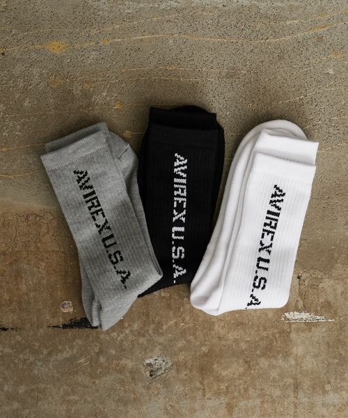 AVIREX(アヴィレックス)の「AVIREX/アビレックス AX Daily Ribbed 3P Socks デイリーリブソックス 3足組 3足セット サイドプリント クルー丈ソックス メンズ 2026年 夏 夏服(ソックス/靴下・メンズ・マルチ・25-27)」の2枚目の写真