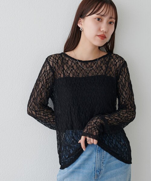 DISCOAT(ディスコート)の「レースプルオーバー(Tシャツ/カットソー・レディース・ベージュ/アイボリー/オフホワイト/ブラウン/ブラック・FREE)」の1枚目の写真