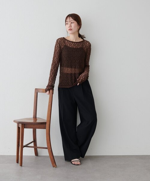 DISCOAT(ディスコート)の「レースプルオーバー(Tシャツ/カットソー・レディース・ベージュ/アイボリー/オフホワイト/ブラウン/ブラック・FREE)」の14枚目の写真