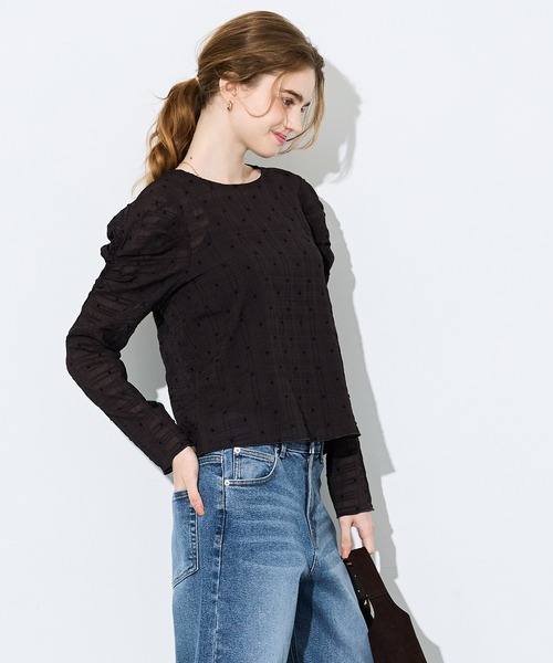 coca(coca)(コカ)の「クレープシャーリングドットギャザースリーブトップス(Tシャツ/カットソー・レディース・ブラウン/アイボリー・L/M/S)」の10枚目の写真