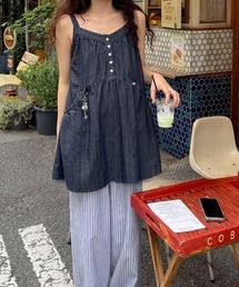 デニムノーカラートップス
