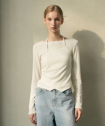 Layered Halter Strap Slim T-Shirt (cream)