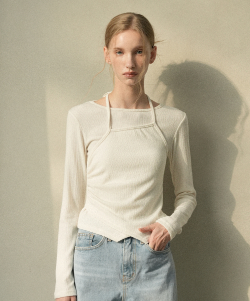 VLETI(ブレッティ)の「Layered Halter Strap Slim T-Shirt (cream)(Tシャツ/カットソー・レディース・クリーム・FREE)」の2枚目の写真