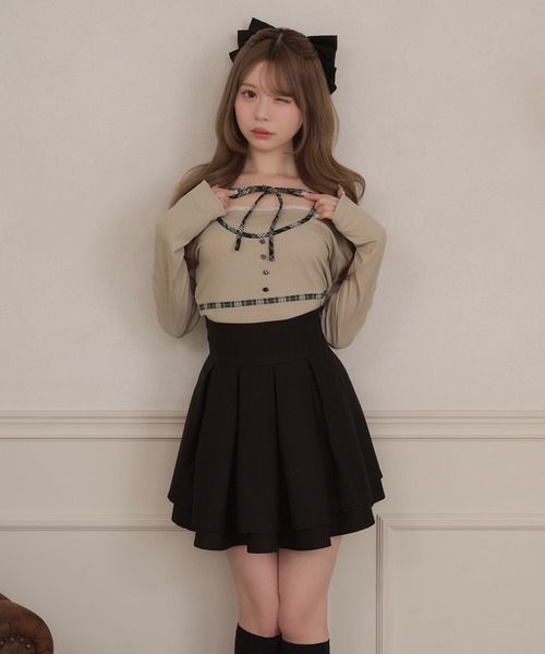 apres jour(アプレジュール)の「フロントリボンレイヤード風トップス(Tシャツ/カットソー・レディース・ベージュ/ブラック・X-LARGE/フリー)」の10枚目の写真