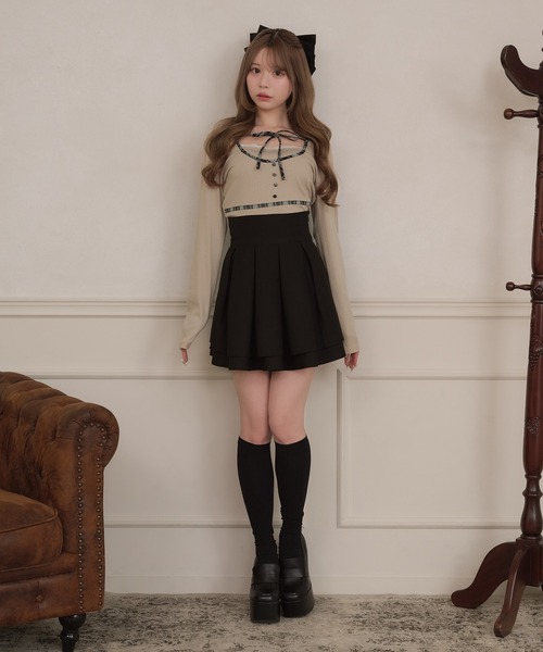 apres jour(アプレジュール)の「フロントリボンレイヤード風トップス(Tシャツ/カットソー・レディース・ベージュ/ブラック・X-LARGE/フリー)」の13枚目の写真