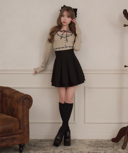 apres jour(アプレジュール)の「フロントリボンレイヤード風トップス(Tシャツ/カットソー・レディース・ベージュ/ブラック・X-LARGE/フリー)」の14枚目の写真