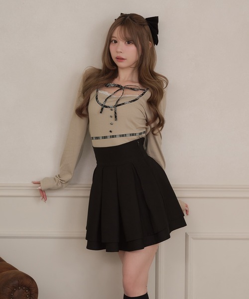 apres jour(アプレジュール)の「フロントリボンレイヤード風トップス(Tシャツ/カットソー・レディース・ベージュ/ブラック・X-LARGE/フリー)」の11枚目の写真