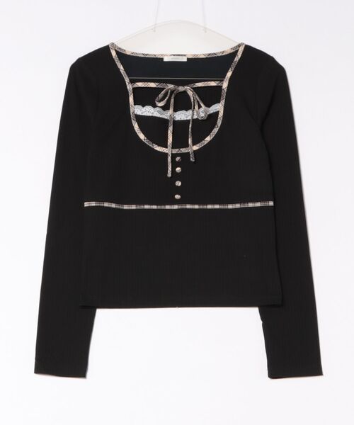 apres jour(アプレジュール)の「フロントリボンレイヤード風トップス(Tシャツ/カットソー・レディース・ベージュ/ブラック・X-LARGE/フリー)」の21枚目の写真