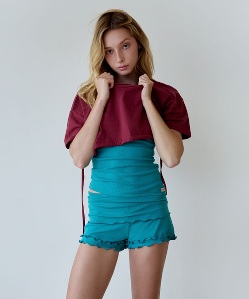 DEVIWEAR（デヴィウェア）の「LOOXP シャーリング クロップド DEVI-T0159-バーガンディ（Tシャツ/カットソー・レディース・バーガンディー・FREE）」の3枚目の写真