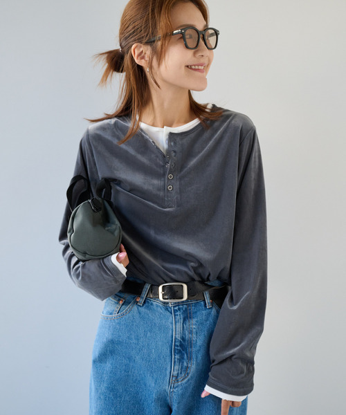 OUTDOOR PRODUCTS（アウトドアプロダクツ）の「シアーベロアレイヤードライクトップス（Tシャツ/カットソー・レディース・チャコールグレー/ブラック/ブラウン・FREE）」の18枚目の写真